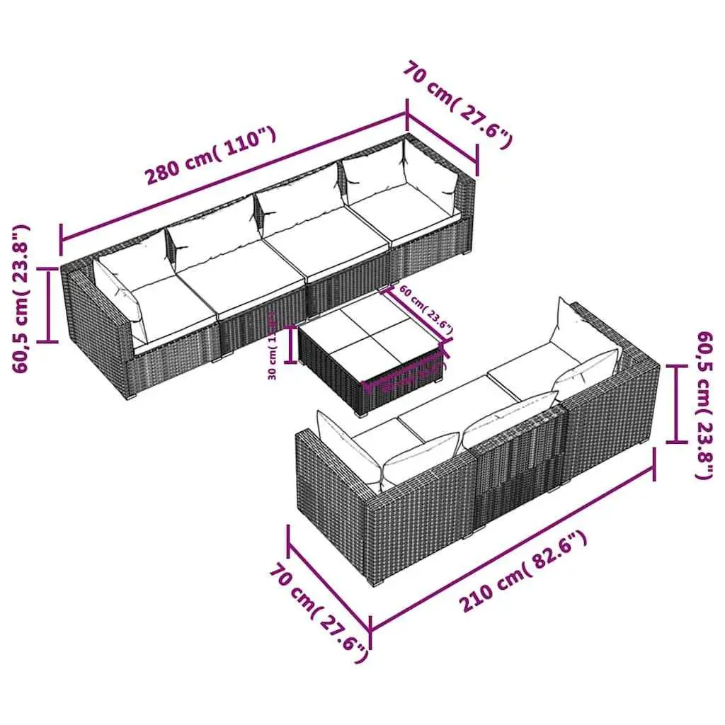 Black Rattan 8 Piece Garden Lounge Set