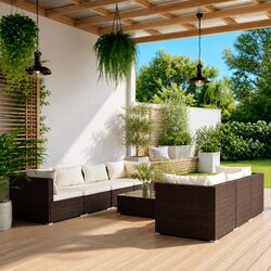 8 Piece Outdoor Garden Lounge Set with Brown Cushions
