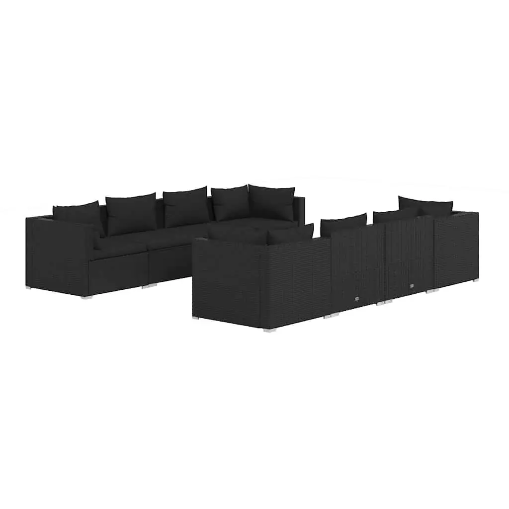 9 Piece Poly Rattan Garden Lounge Set Outdoor Furniture with Cushions Black