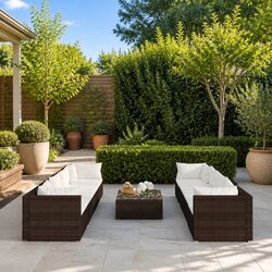 Sturdy 9 Piece Brown Poly Rattan Outdoor Lounge Set