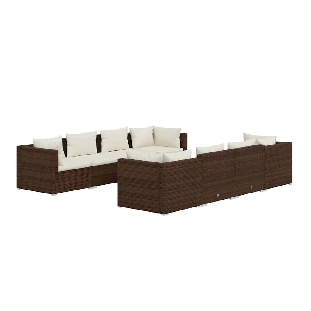 9 Piece Brown Poly Rattan Outdoor Lounge Set