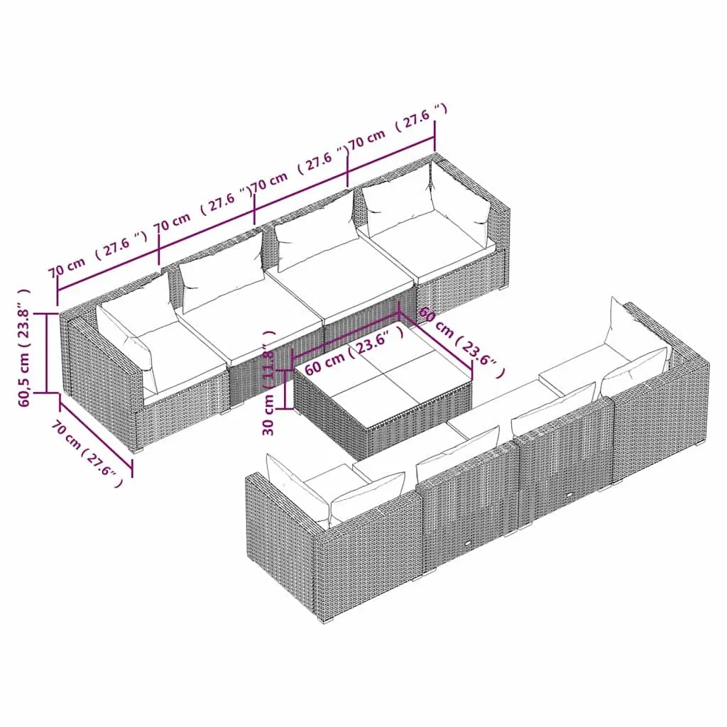 9 Piece Brown Poly Rattan Outdoor Lounge Set