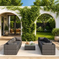 9-Piece Modular Grey Poly Rattan Garden Lounge Set