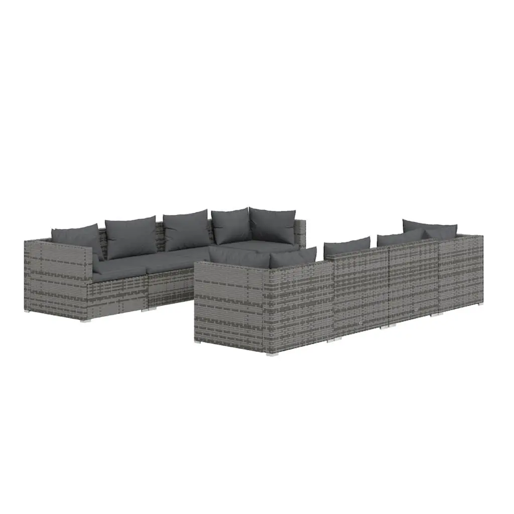 9-Piece Modular Grey Poly Rattan Garden Lounge Set