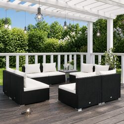 8-Piece Modular Poly Rattan Garden Lounge Set - Black