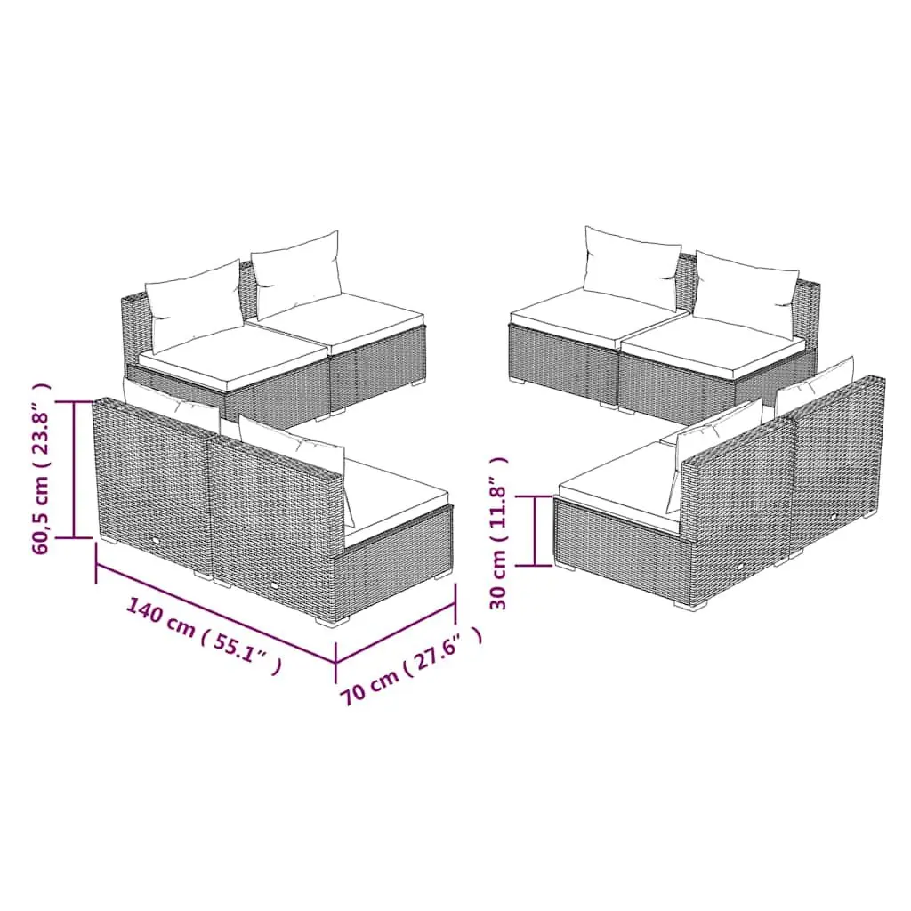 8-Piece Brown Modular Garden Lounge Set with Cushions