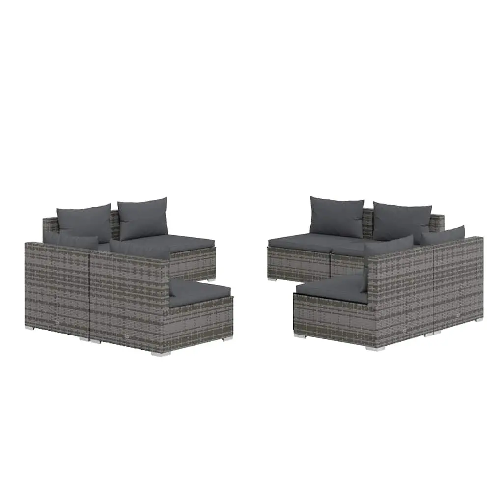 Garden Lounge Set PE Rattan 8 Piece Modular Outdoor Furniture with Cushions Grey