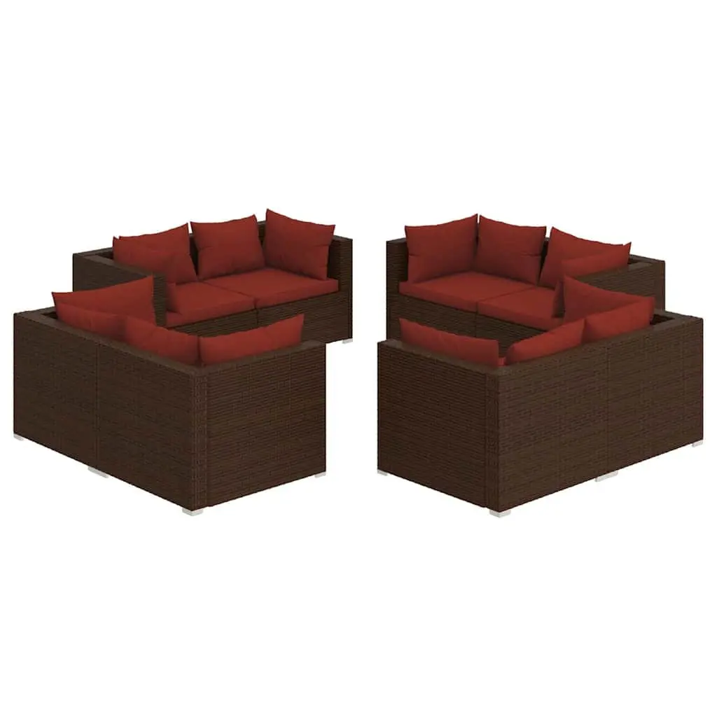 Garden Lounge Set Poly Rattan 8 Piece Outdoor Furniture with Cushions Brown