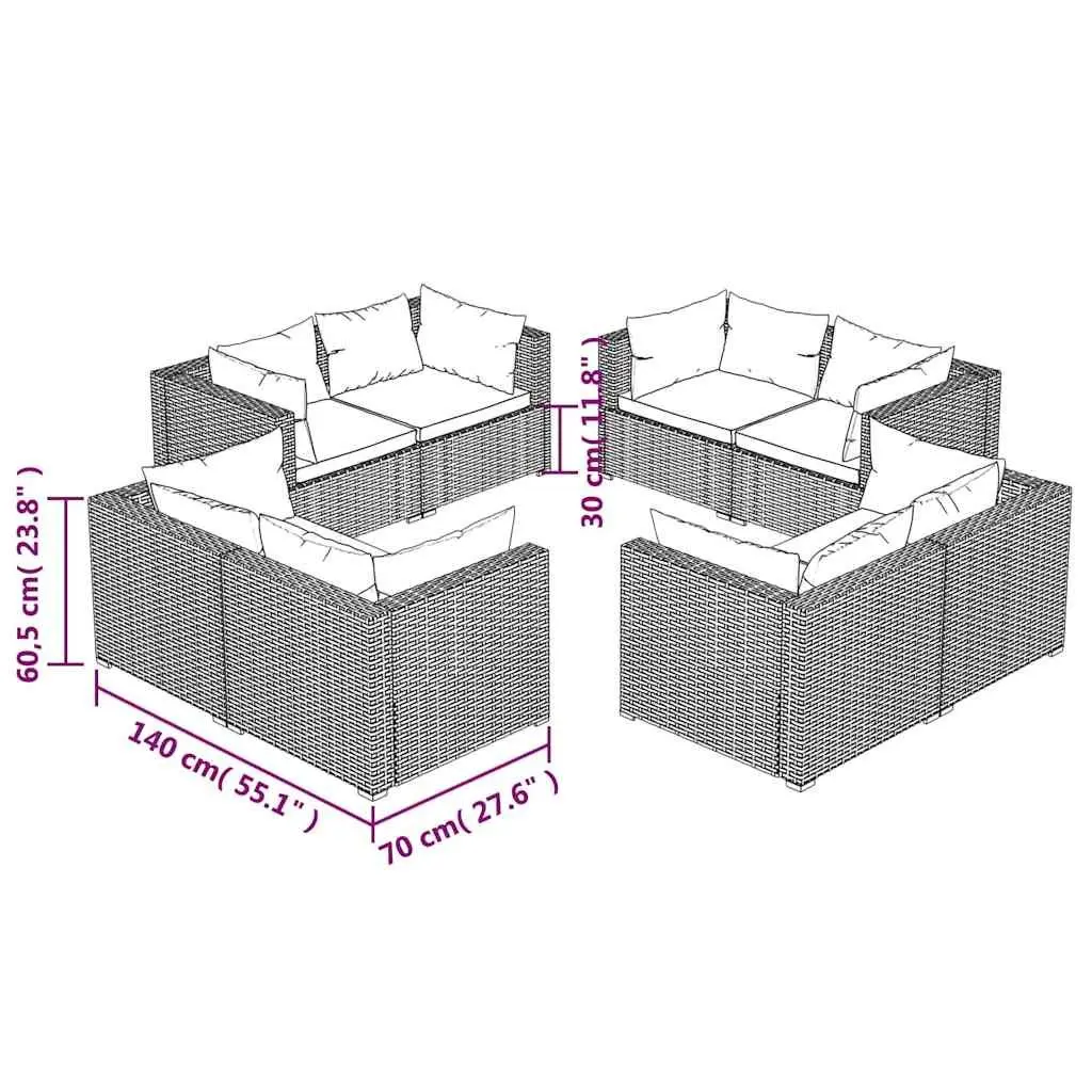Garden Lounge Set Poly Rattan 8 Piece Outdoor Furniture with Cushions Brown
