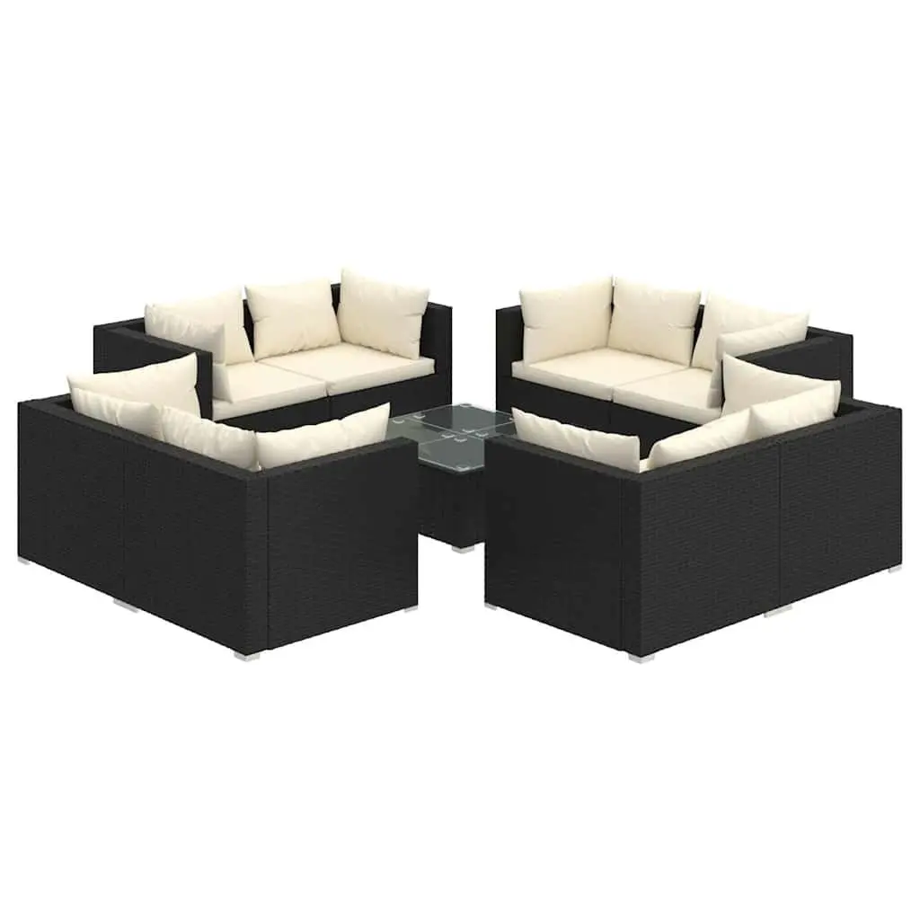 9 Piece Poly Rattan Garden Lounge Set Outdoor Furniture with Cushions Black