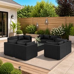 Durable 9 Piece Modular Black Outdoor Lounge Set
