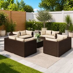 9 Piece Poly Rattan Garden Lounge Set with Durable Cushions