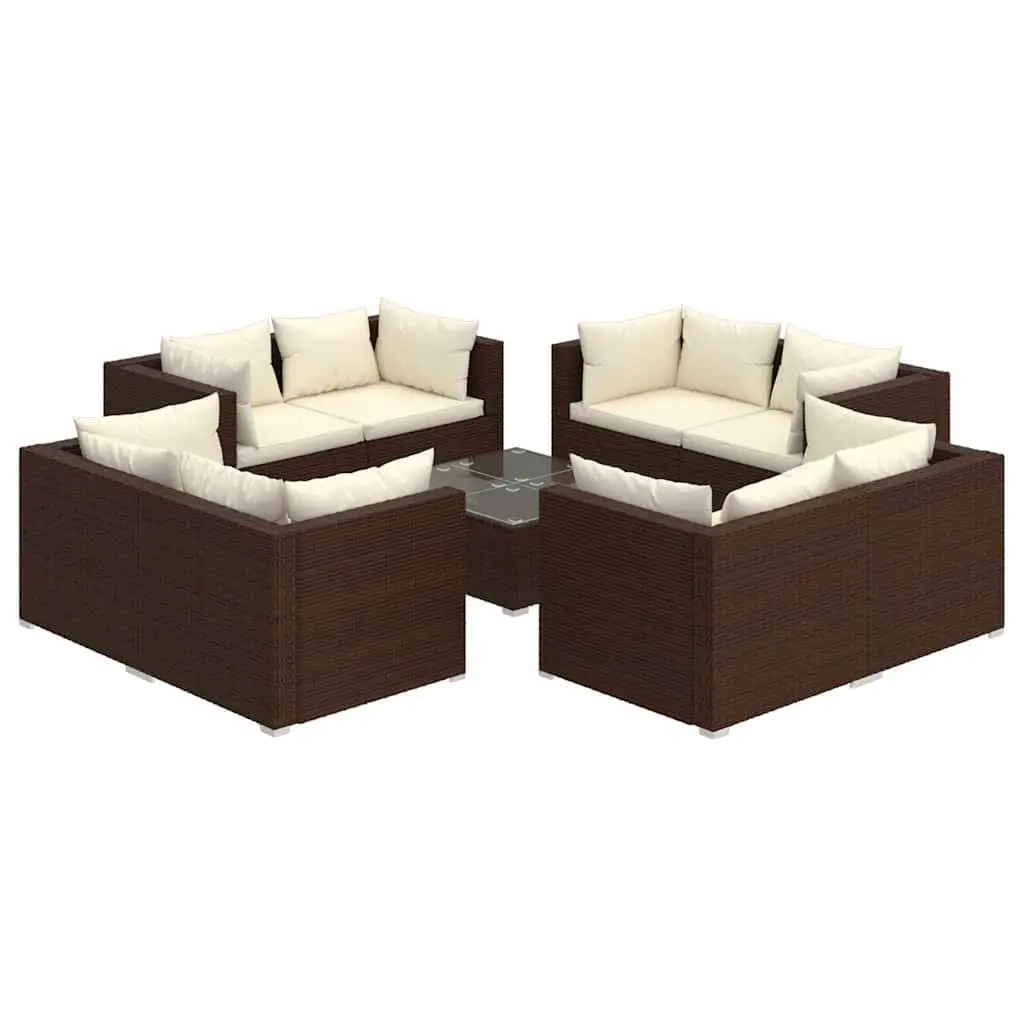 9 Piece Poly Rattan Garden Lounge Set Outdoor Patio Furniture with Cushions