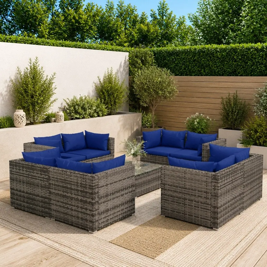 9-Piece Poly Rattan Garden Lounge Set