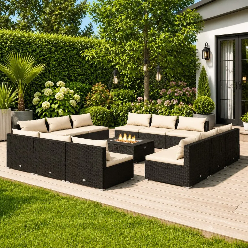Garden Lounge Set PE Rattan 12 Piece Outdoor Furniture Black