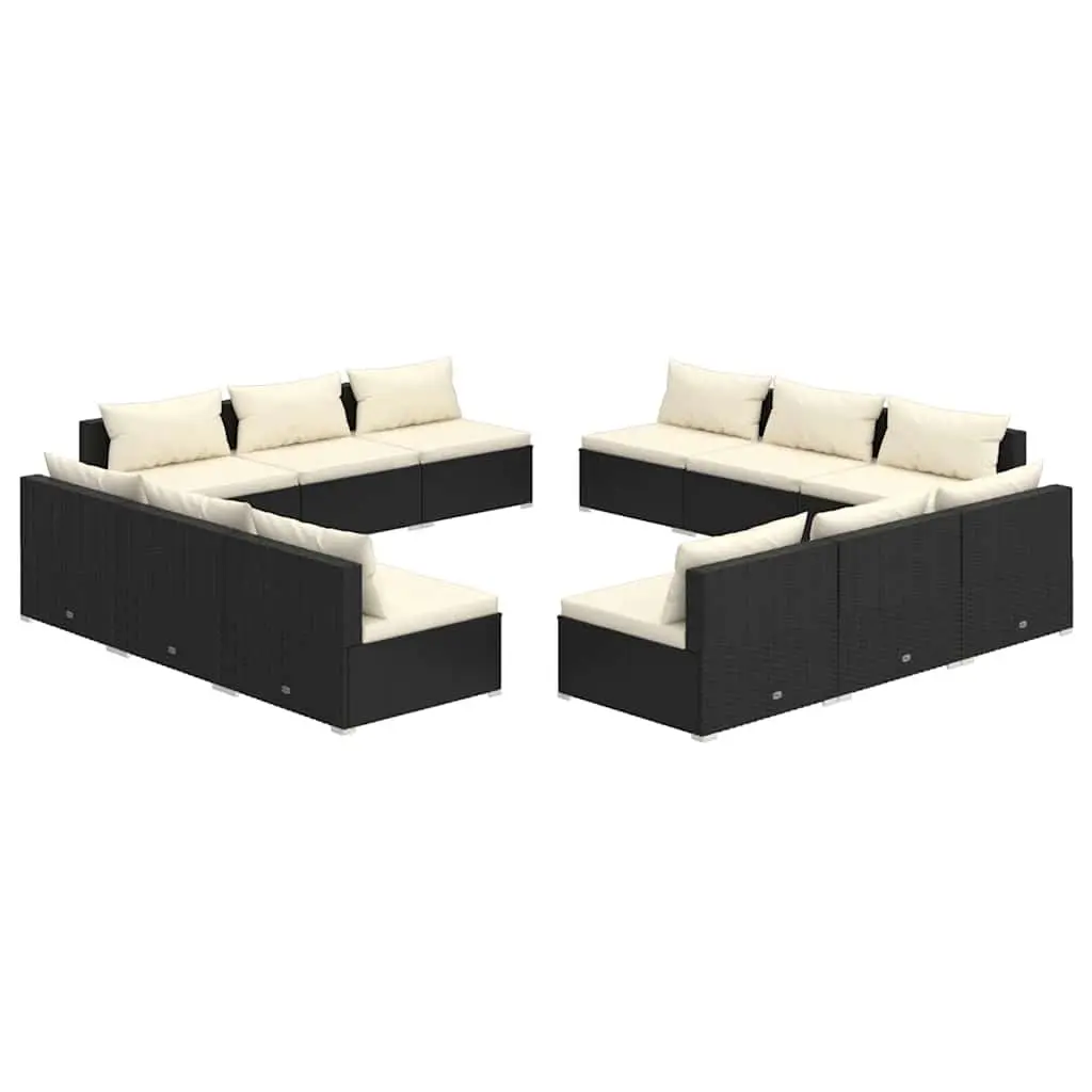 Garden Lounge Set PE Rattan 12 Piece Outdoor Furniture Black