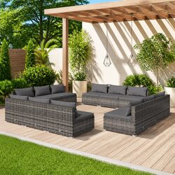 12-Piece Poly Rattan Modular Garden Lounge Set with Cushions