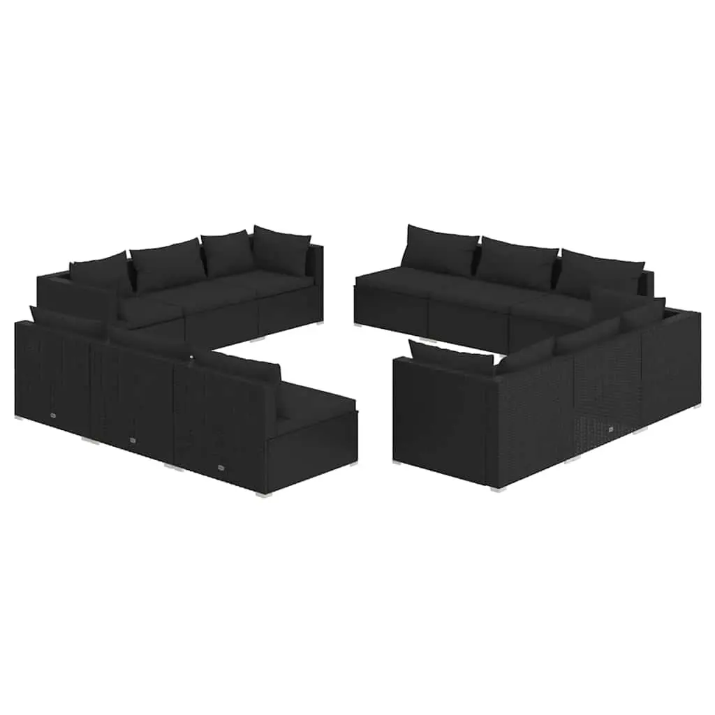 Garden Lounge Set Poly Rattan 12 Piece Black Outdoor Furniture with Cushions