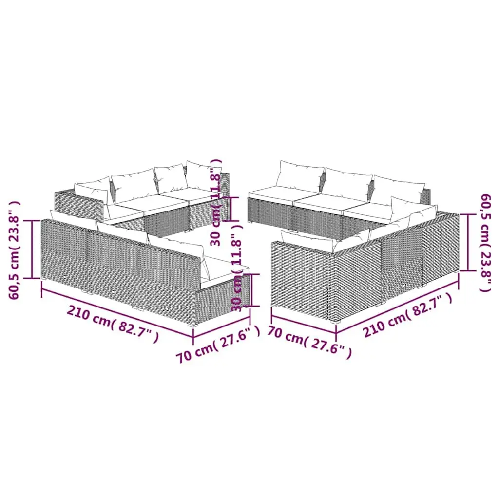 12-Piece Modular Outdoor Lounge Set with Cushions