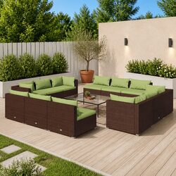 High-Quality 12 Piece Brown Poly Rattan Garden Lounge Set