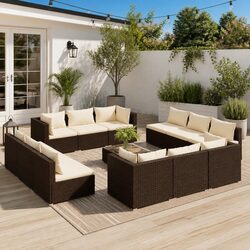 Premium 13 Piece Brown Poly Rattan Outdoor Lounge Set