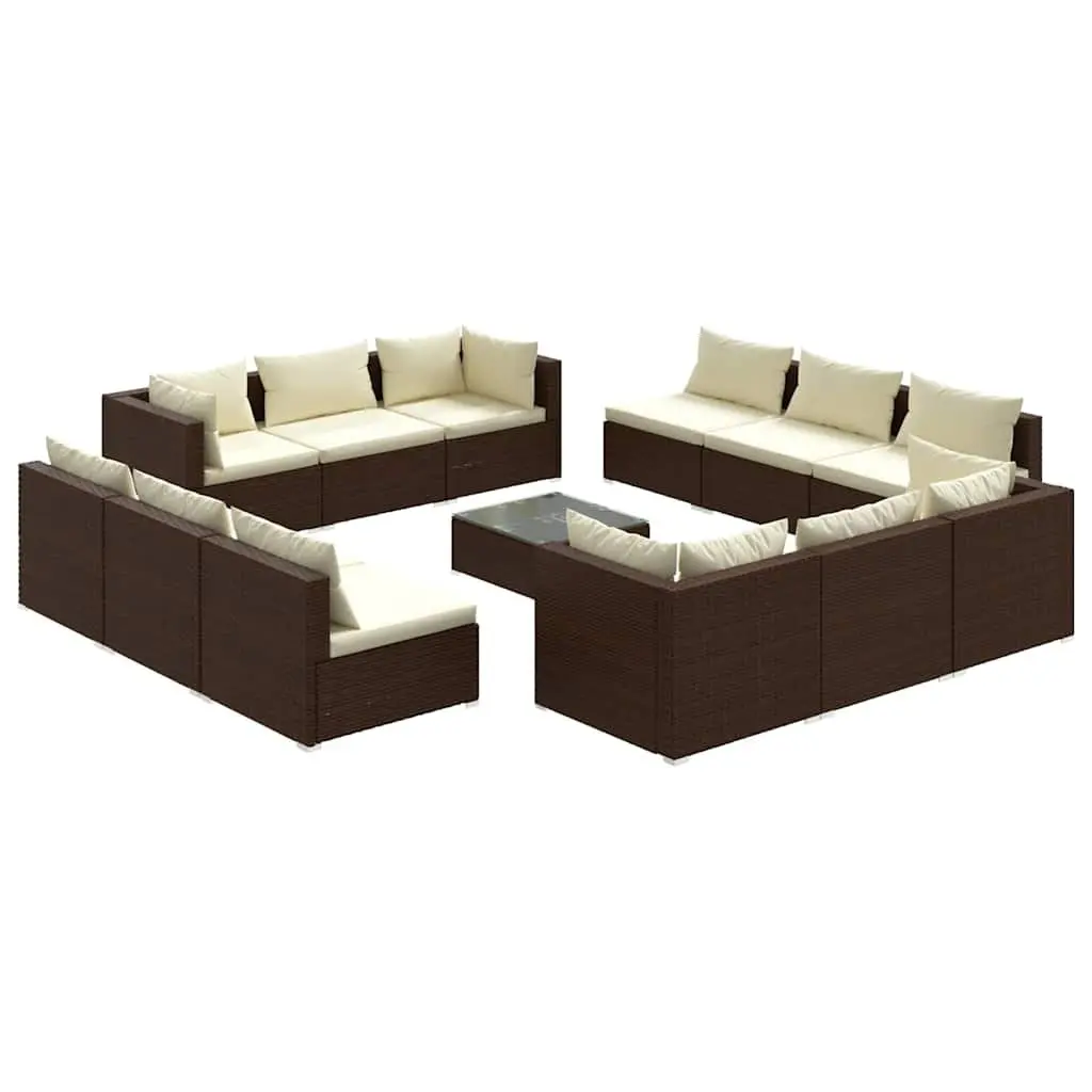 13 Piece Brown Poly Rattan Outdoor Lounge Set