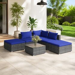 Durable 6 Piece Outdoor Lounge Set with Cushions in Grey