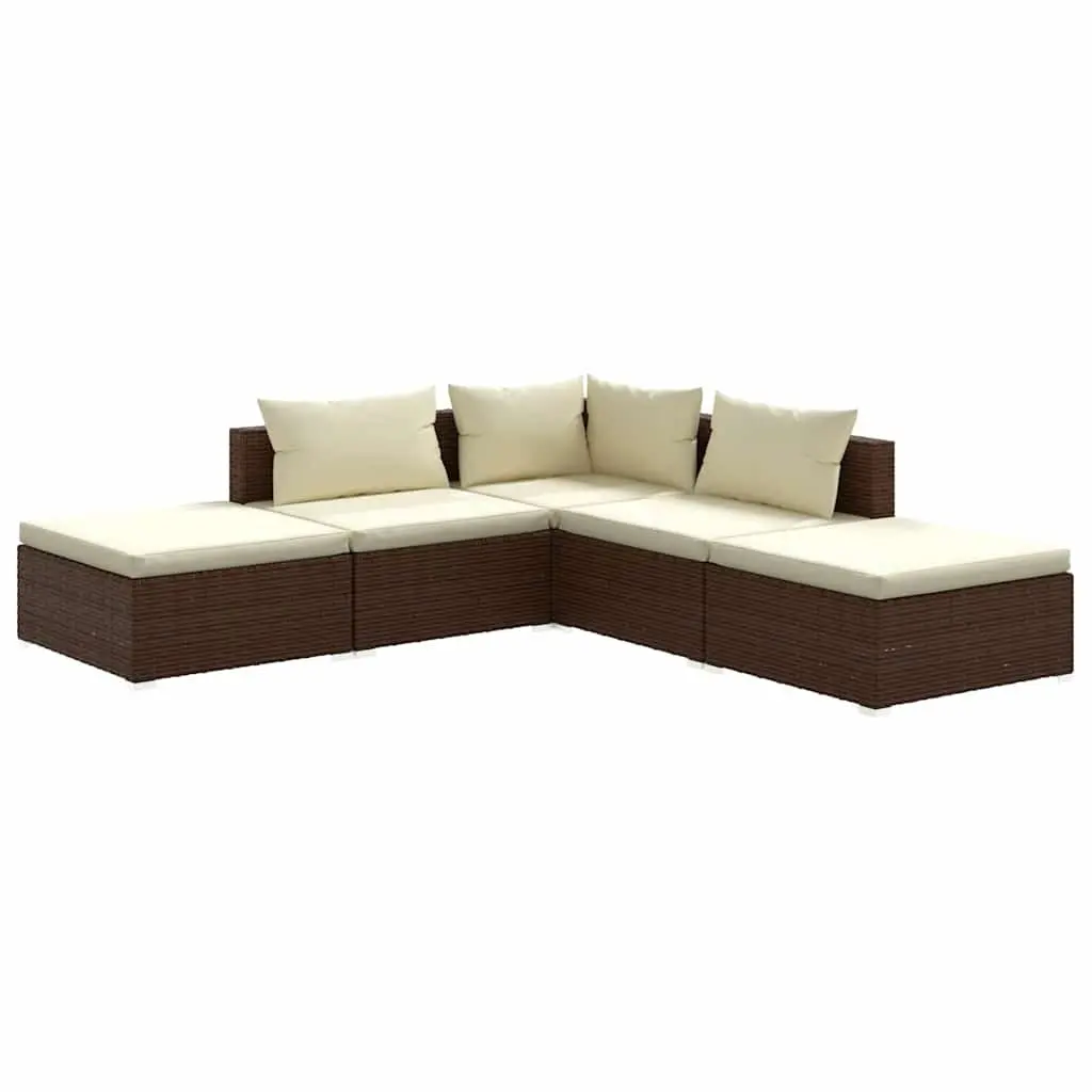 Garden Lounge Set Outdoor Furniture 5 Piece Brown Rattan with Cushions