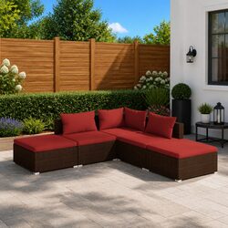 5-Piece Outdoor Garden Lounge Set with Cushions in Brown