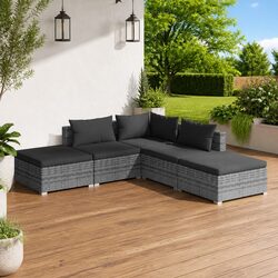Durable 5 Piece Garden Lounge Set with Cushions in Grey
