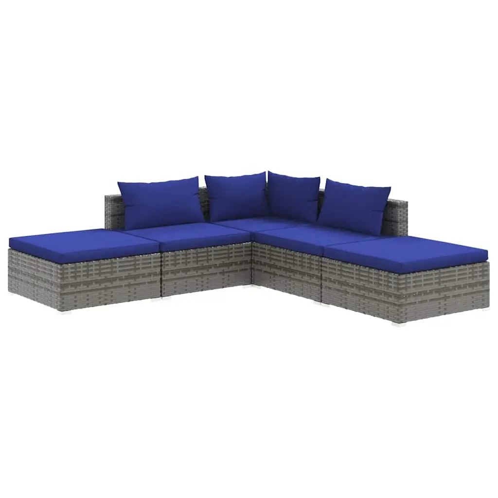 5 Piece Grey Garden Lounge Set with Cushions