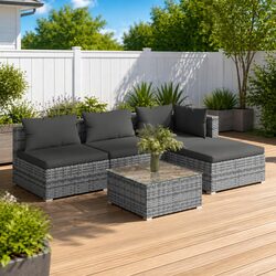 Grey 5 Piece Garden Lounge Set with Modular Sofa