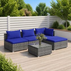 Sturdy 5-Piece Grey Rattan Garden Lounge Set