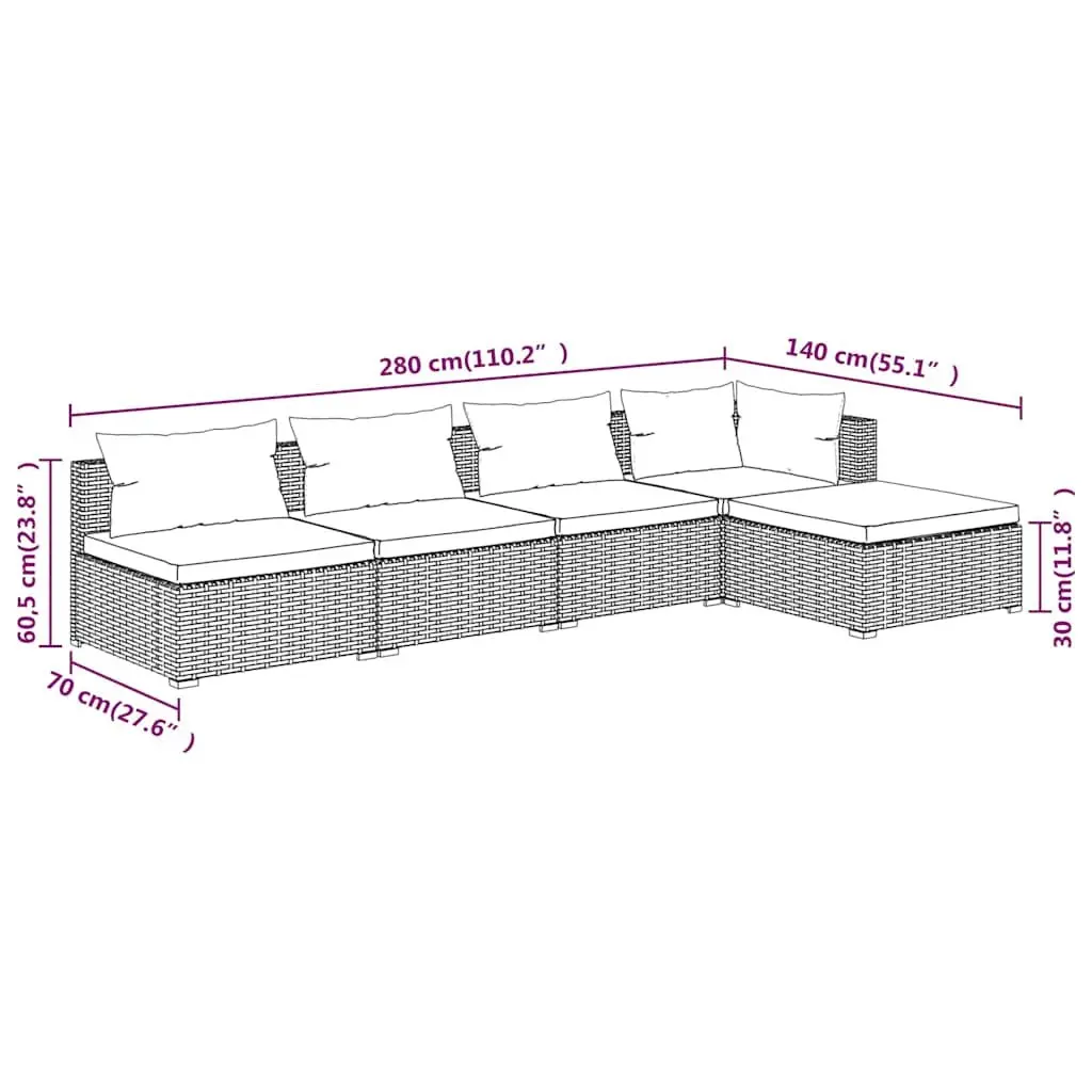 Modular 5 Piece Garden Lounge Set in Black