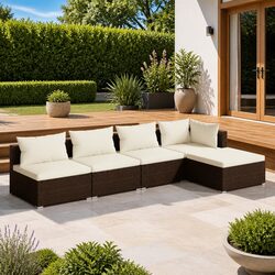 Durable 5 Piece Brown Poly Rattan Garden Lounge Set