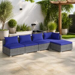 5 Piece Outdoor Furniture Set in Grey Poly Rattan