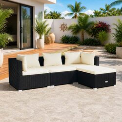 Premium 4-Piece Outdoor Lounge Set in Black PE Rattan