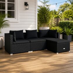 Sturdy Black PE Rattan Garden Lounge Set 4 Pieces