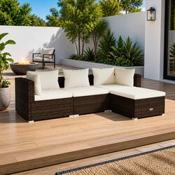 Brown Poly Rattan 4 Piece Garden Lounge Set