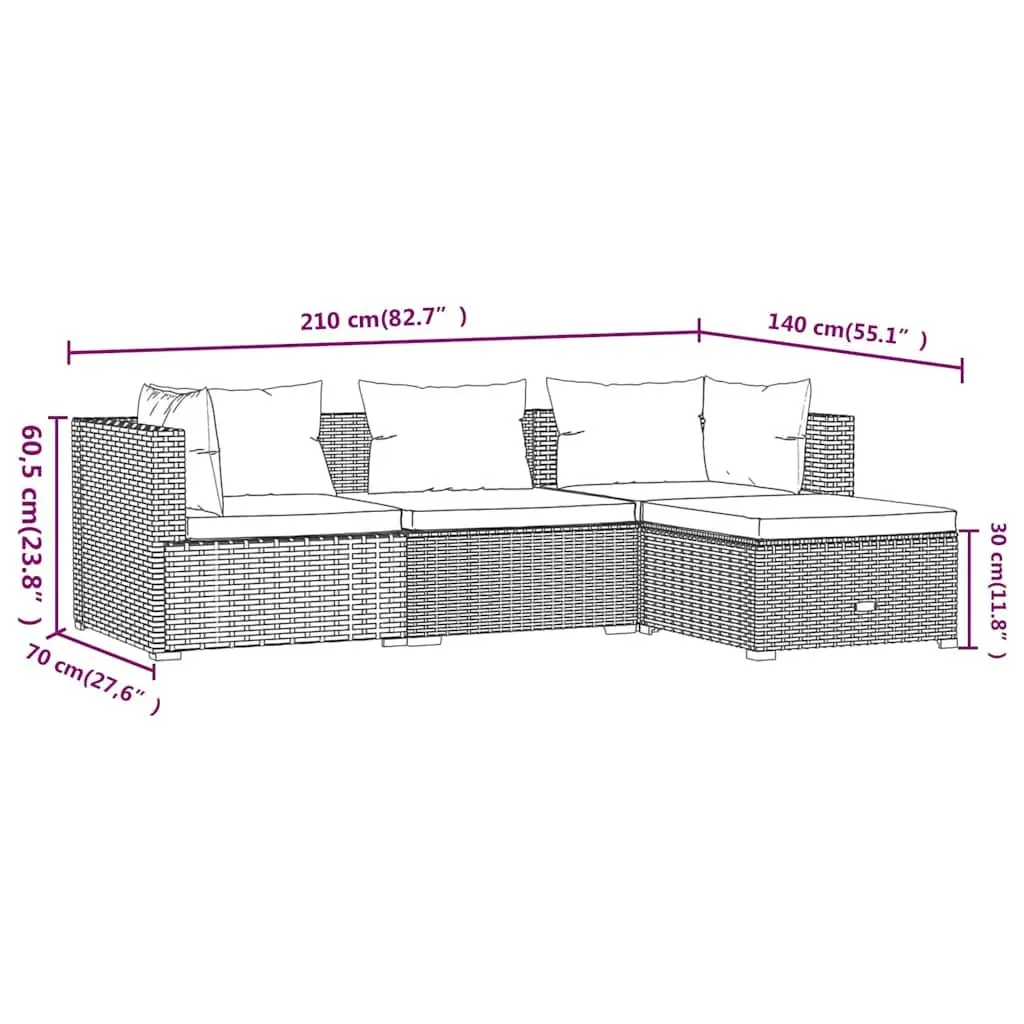 4-Piece Modular Garden Lounge Set in Brown