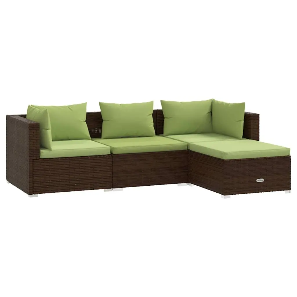 4 Piece Garden Lounge Set Outdoor Furniture Poly Rattan Brown Patio Sofa with