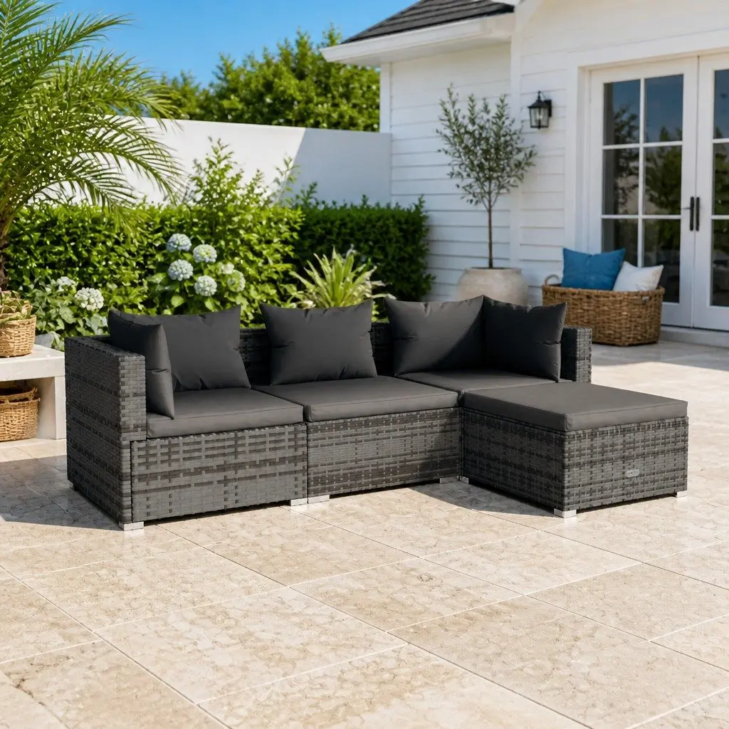 4 Piece Outdoor Lounge Set in Grey PE Rattan