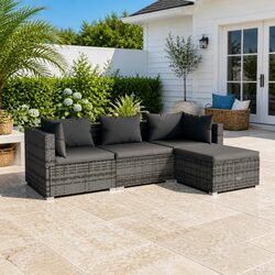 Premium 4 Piece Outdoor Lounge Set in Grey PE Rattan