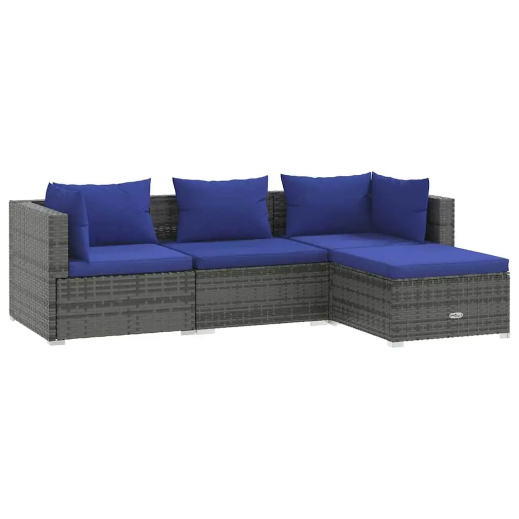 4 Piece Garden Lounge Set Steel Waterproof PE Rattan Grey