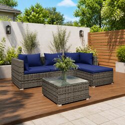 5-Piece Modular Rattan Garden Lounge Set in Grey