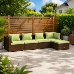 5-Piece Brown PE Rattan Garden Lounge Set with Cushions