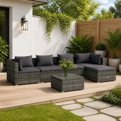 Durable 6 Piece Garden Lounge Set with Cushions in Grey