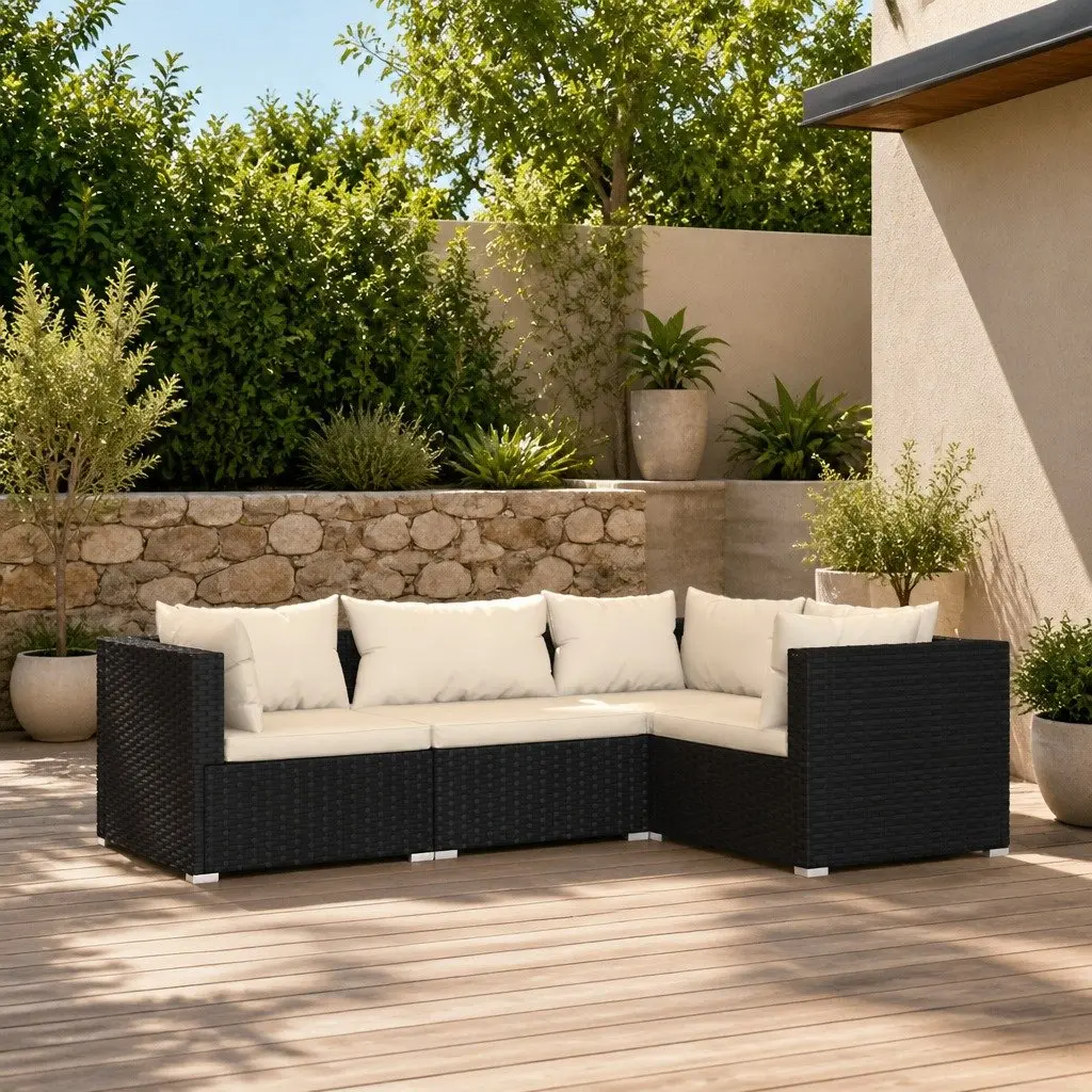 4-Piece Black Garden Lounge Set for Outdoor Relaxation