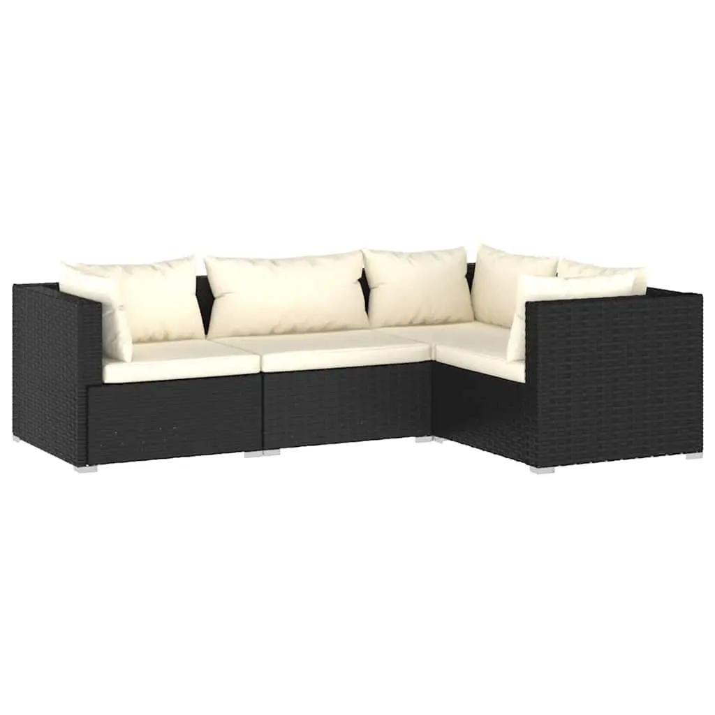 4-Piece Black Garden Lounge Set for Outdoor Relaxation