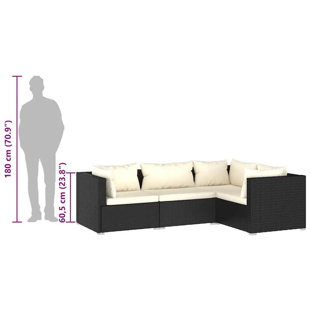 4-Piece Black Garden Lounge Set for Outdoor Relaxation